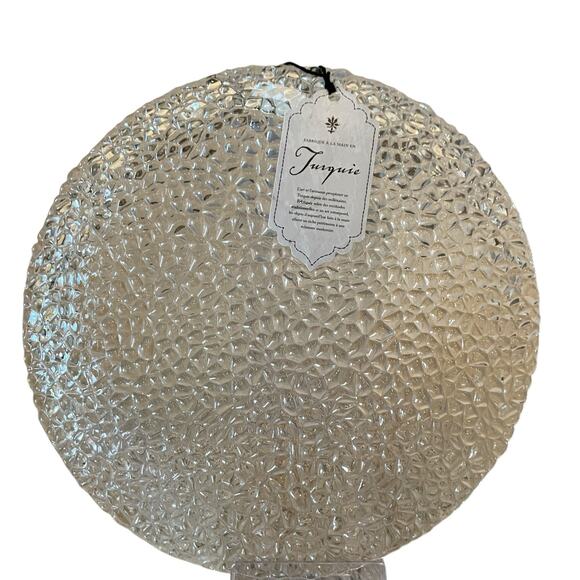 Akcam Turkish Glass 8in Appetizer | Dessert Plate Set of 4 Clear Frosted NEW - Picture 9 of 15